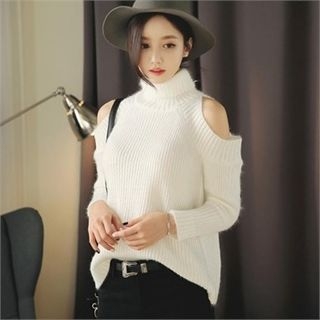 TOM & RABBIT - Turtle-Neck Cutout-Shoulder Knit Top | YesStyle