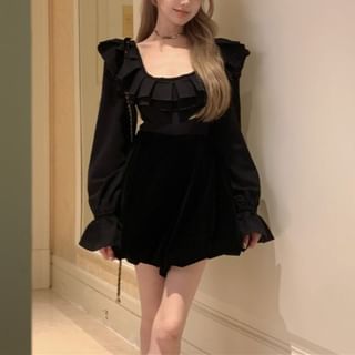 Beem-Long-Sleeve Square Neck A-Line Romper