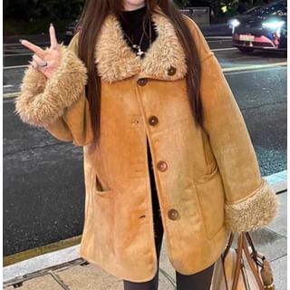 Trendycas-Fluffy Collar Button-Up Jacket