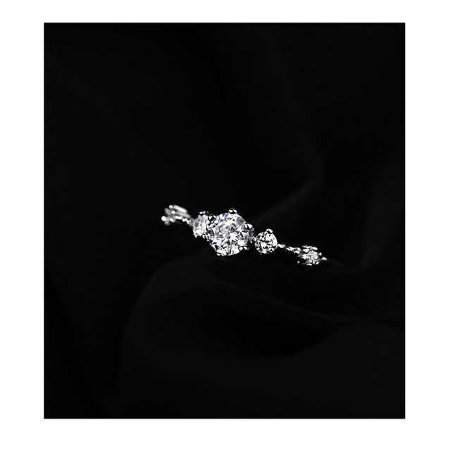 Gaya-Rhinestone Sterling Silver Open Ring