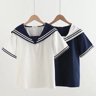 Aigan Short-Sleeve Sailor Collar Shirt Sale