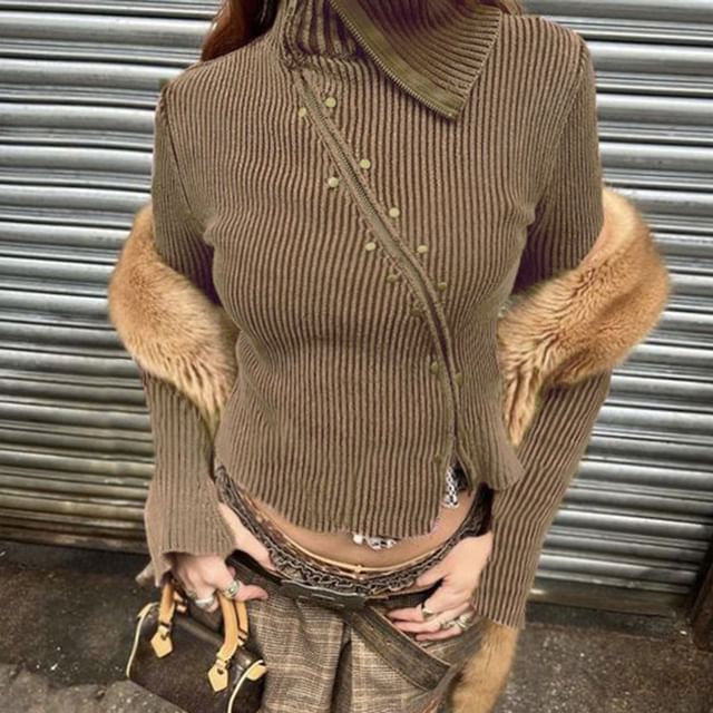 トップス L'Or Asymmetry Collar Shirt 21SS Knit-Collar-Striped-Silk-Polo-