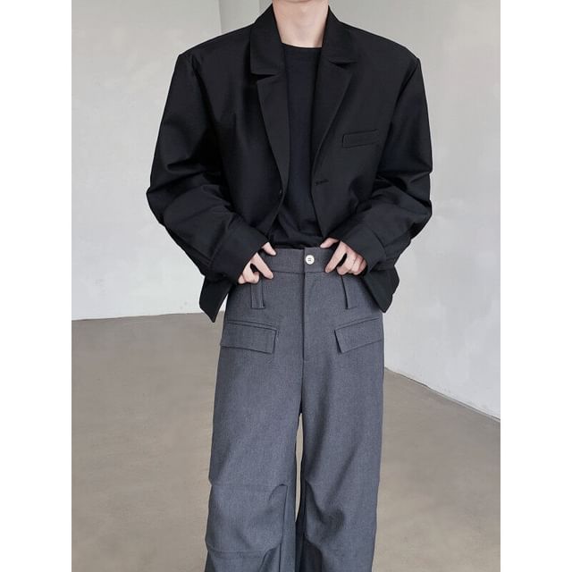 Freehop-Lapel Collar Plain Single-Button Blazer