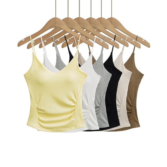 Ulark-V-Neck Plain Ruched Padded Camisole Top