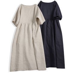 ZIMO - Short-Sleeve Plain Midi A-Line Dress