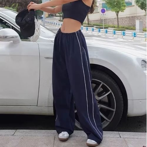 Black Contrast Piping Low Rise Flare Pants