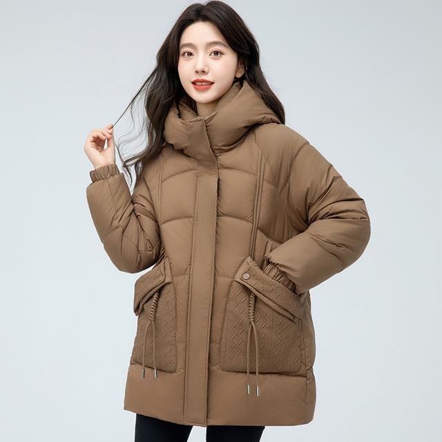 Acoustic Rain-Plain Padded Hooded Zip Jacket