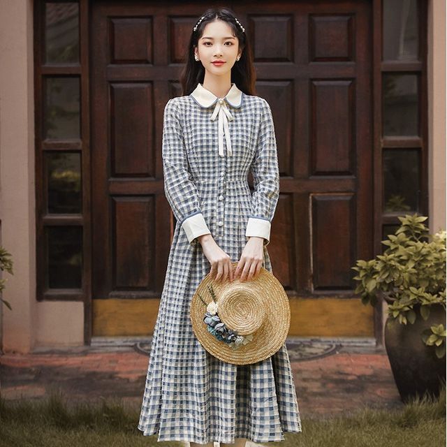 Cocaliso - Long-Sleeve Plaid A-Line Dress | YesStyle