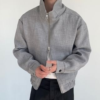 ravewider-Stand Collar Melange Zip-Up Jacket