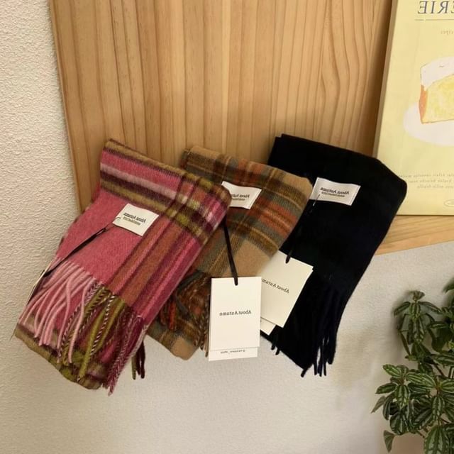 Combon-Plaid Fringed Scarf