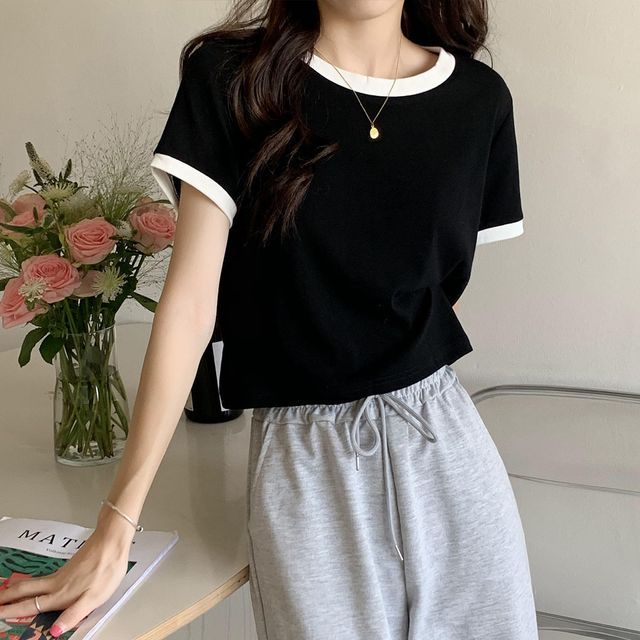 Hevnir-Short-Sleeve Round Neck Ringer T-Shirt