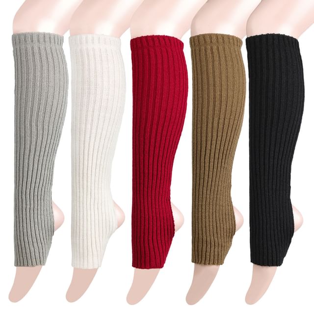 Kinoxslone-Plain Ribbed Knit Leg Warmer