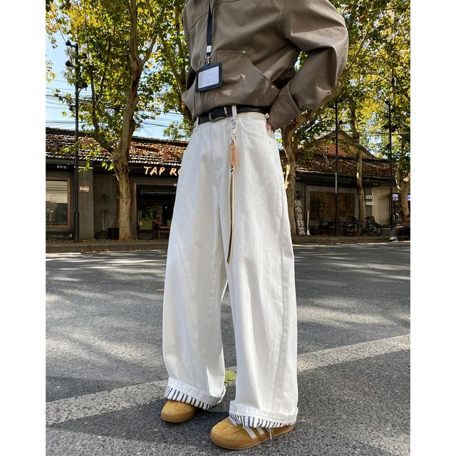 YERGO-Mid Rise Plain Straight Leg Jeans