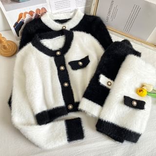 Lemongrass Set Contrasted Button Up Furry Knit Top + Mini Skirt