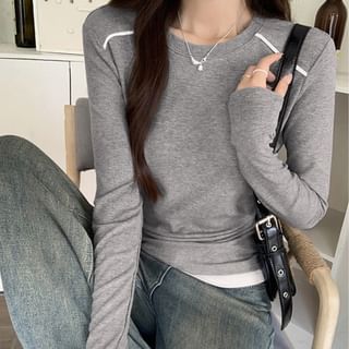 ANORA-Long-Sleeve Crew Neck Sriped T-Shirt