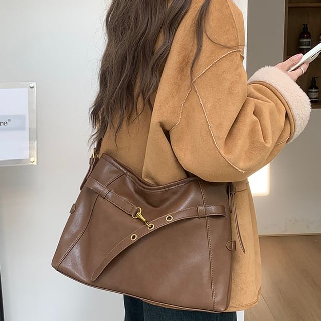 Indenis-Buckled Faux Leather Tote Bag
