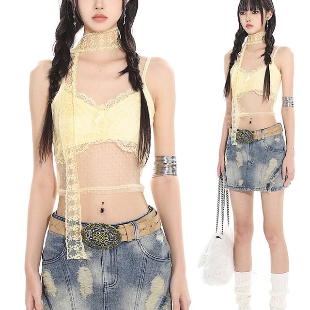 AXEN-Lace Crop Cami Top