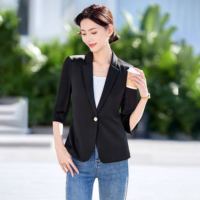 Princess Min-Elbow Sleeve Lapelled Plain Single Breasted Blazer
