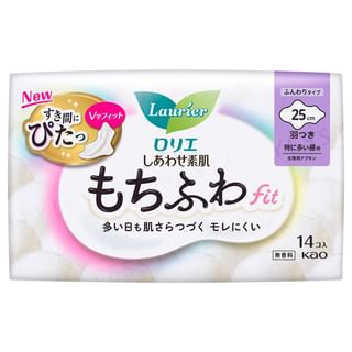 Kao - Laurier Happy Skin Mochifuwa Fit For Heavy Flow During The Day 25cm With Wings