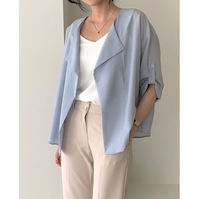 Chubby Girl-Short-Sleeve Plain Light Jacket