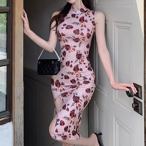 Pink Bodycon Dress - Floral Print Dress - Ruched Mesh Dress - Lulus
