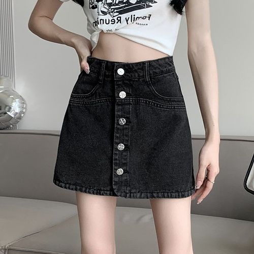 High waisted black button hotsell up skirt