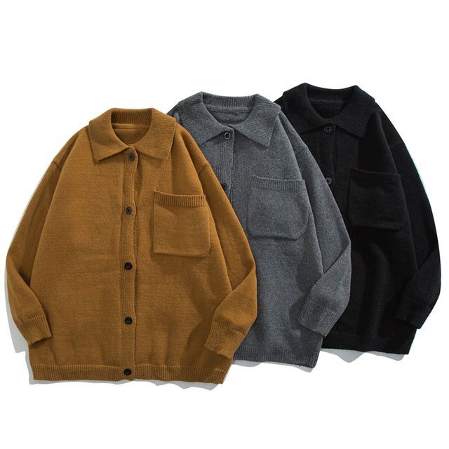 Yelmenor-Collared Plain Cardigan