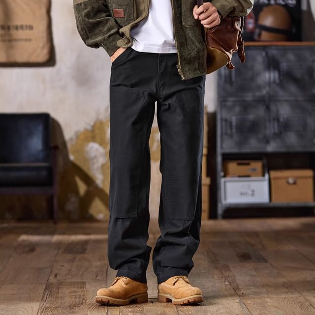 Nataro-Mid Rise Plain Straight Leg Pants