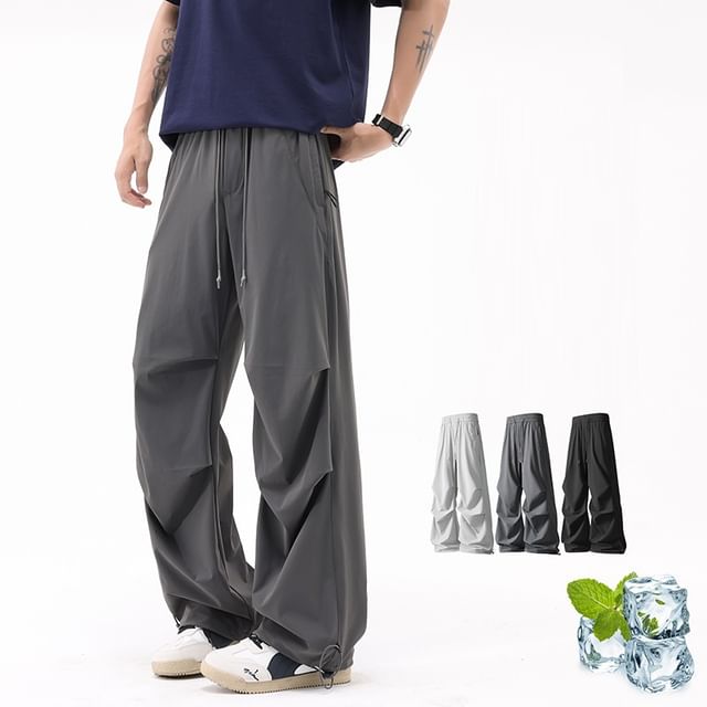 Soulcity-High Waist Plain Drawstring Wide Leg Pants