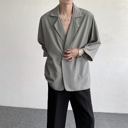 Zentrus - Elbow-Sleeve Double Breasted Plain Shirt | YesStyle