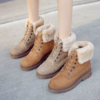 faux fur lace up booties