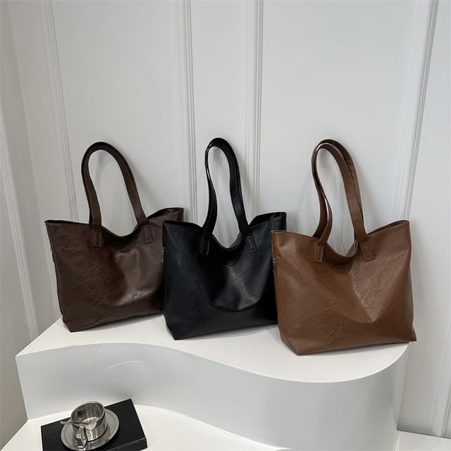 Mulgam-Plain Faux Leather Tote Bag