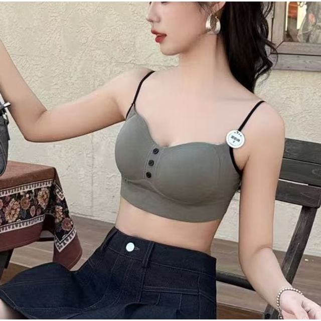 Wildery-Spaghetti Strap Buttoned Plain Bra