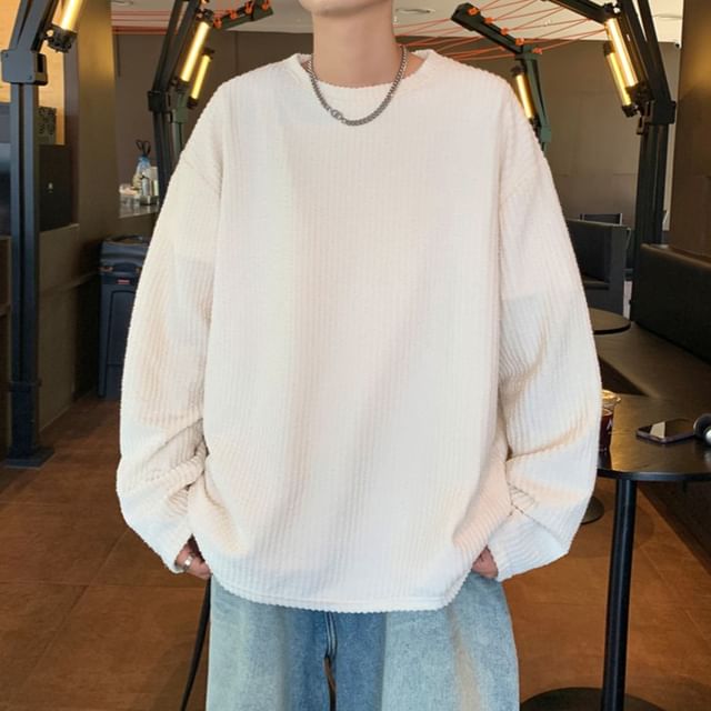 Plummie-Long Sleeve Round Neck Plain T-Shirt