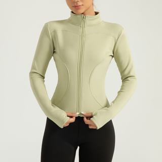 GearGal Long Sleeve Stand Collar Plain Zipper Sport Top Sale