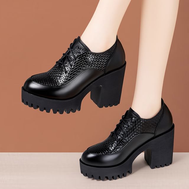 Freesia-Lace-Up Platform Chunky Heel Derby Shoes Various Designs