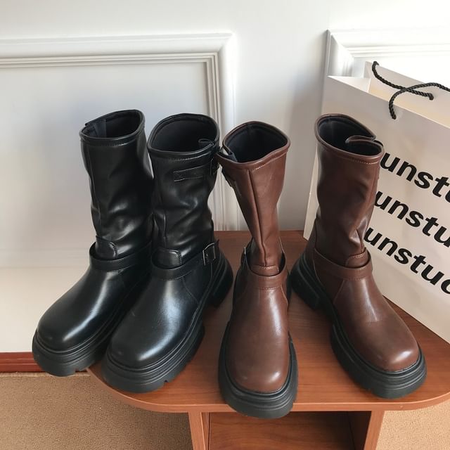 Queen Zoo-Platform Plain Mid Calf Boots