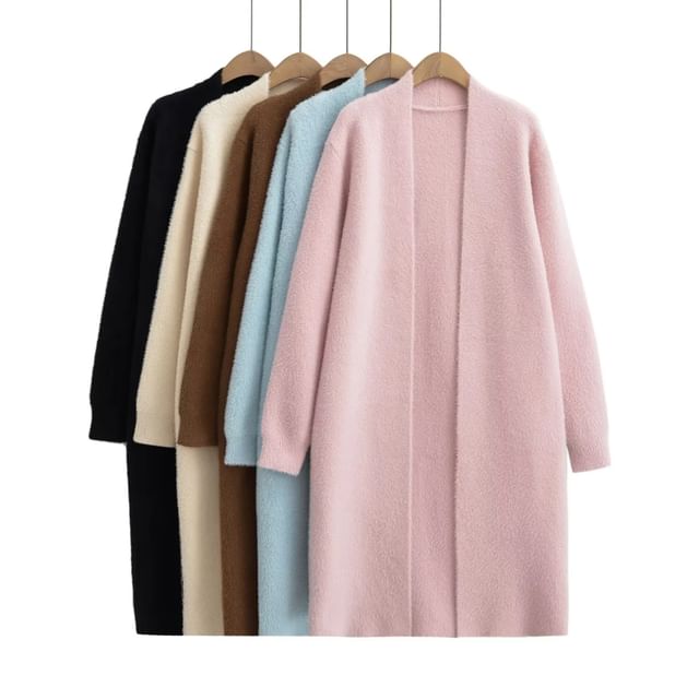 Asiris-Plain Open Front Long Cardigan