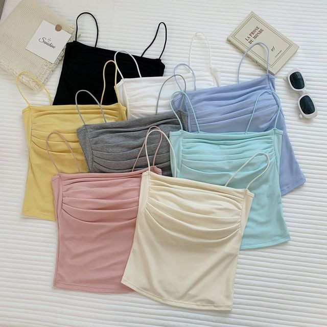 Wildery-Plain Ruched Padded Crop Camisole Top