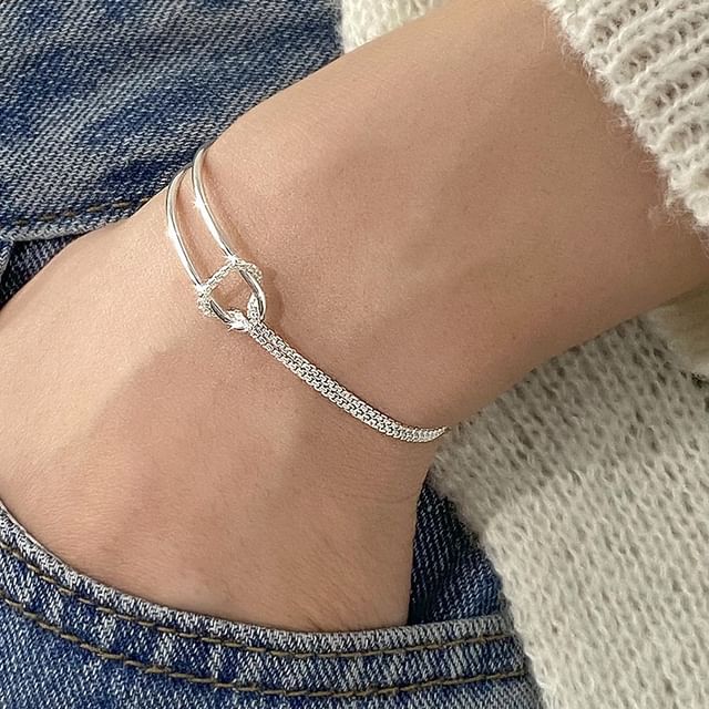A-ROCH-925 Sterling Silver Knot Layered Bracelet