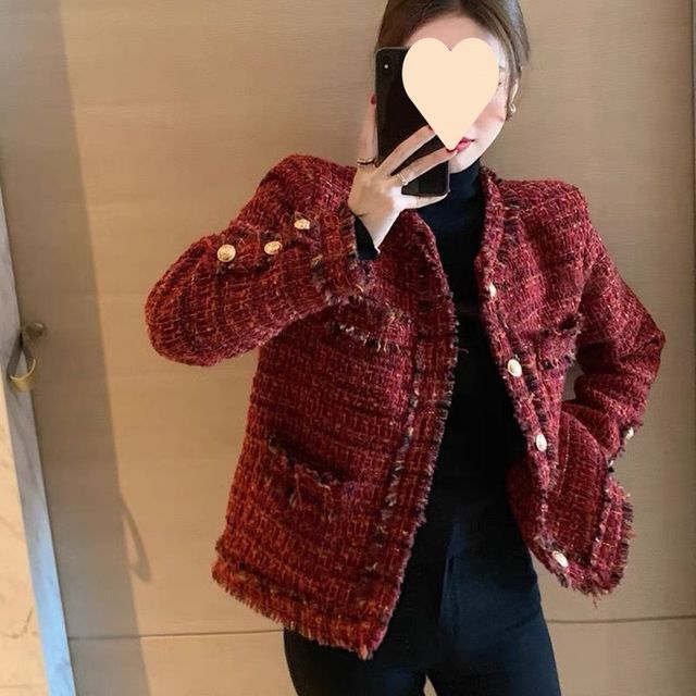 Sienne-Round Neck Tweed Button Jacket