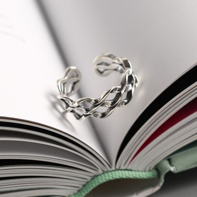 Fireflicka-Wavy Layered Sterling Silver Open Ring