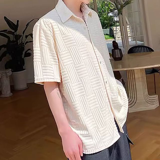 Bjorn-Elbow-Sleeve Jacquard Button-Up Shirt