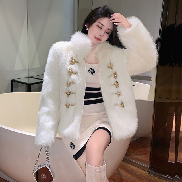 Sienne-Plain Fluffy Double-Breasted Jacket