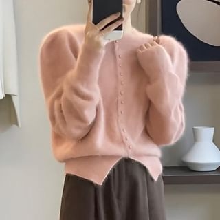 Odestra-Crew Neck Plain Cardigan
