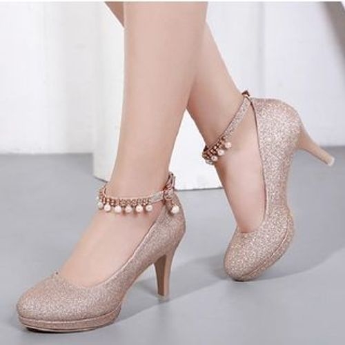 Freesia - Faux Pearl Ankle-Strap Glitter Pumps | YesStyle