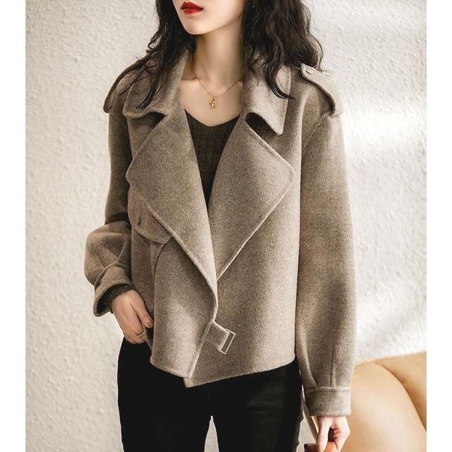 Omibayo-Lapel Collar Melange Buckled Jacket
