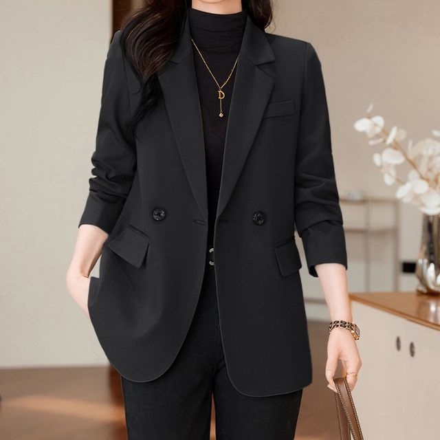 Skyheart-Double Breasted Plain Blazer Tapered Dress Pants Set