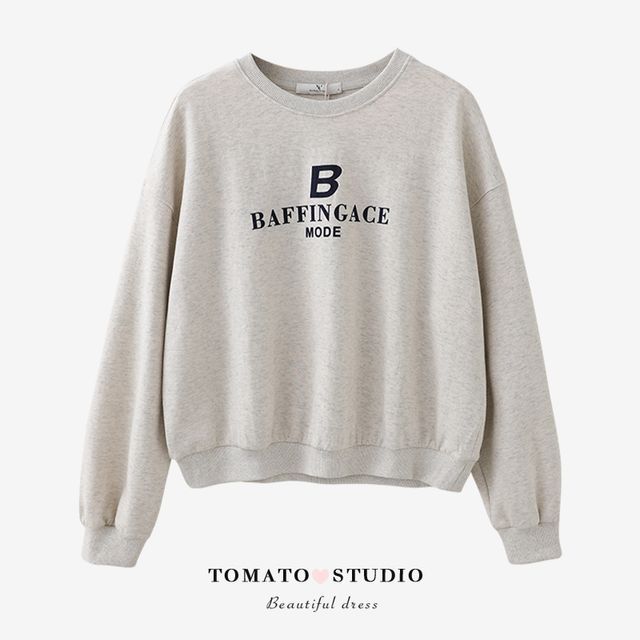 Tomato Shop - Round-Neck Printed Letter Oversize Sweatshirt | YesStyle