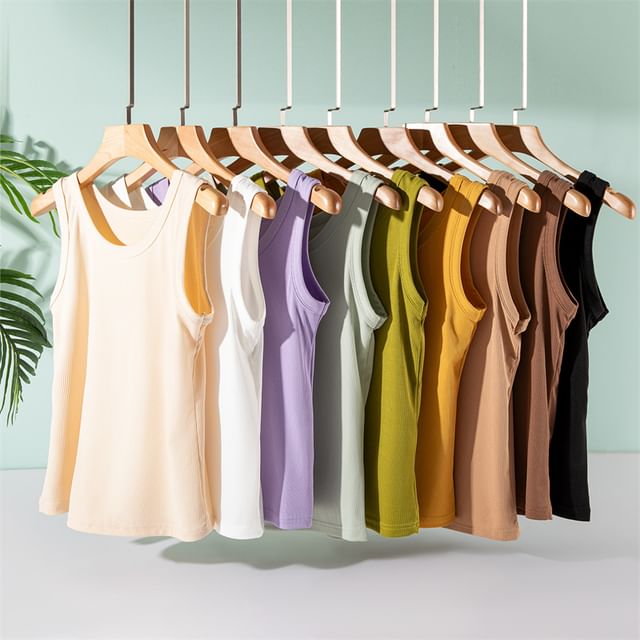 KUMI-Plain Ribbed Tank Top